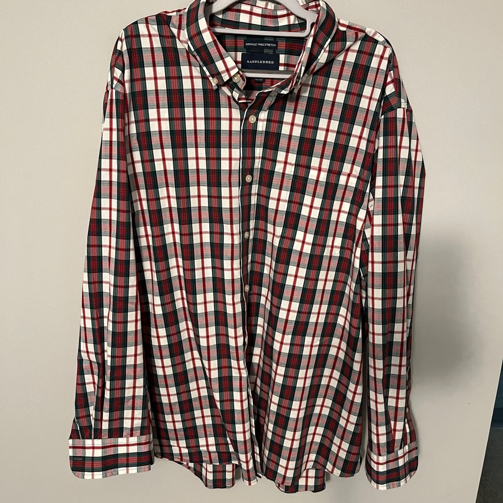 Saddlebred Men's Red and Green Plaid Shirt XXL